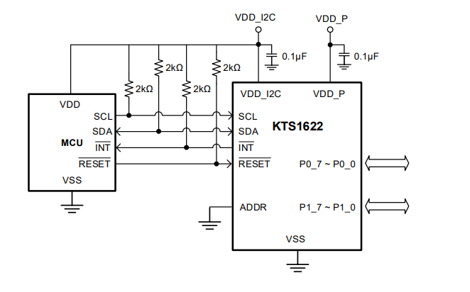 Application Circuit Diagram - Kinetic Technologies KTS1622 Low Voltage 16-Bit I2C-bus I/O Expanders